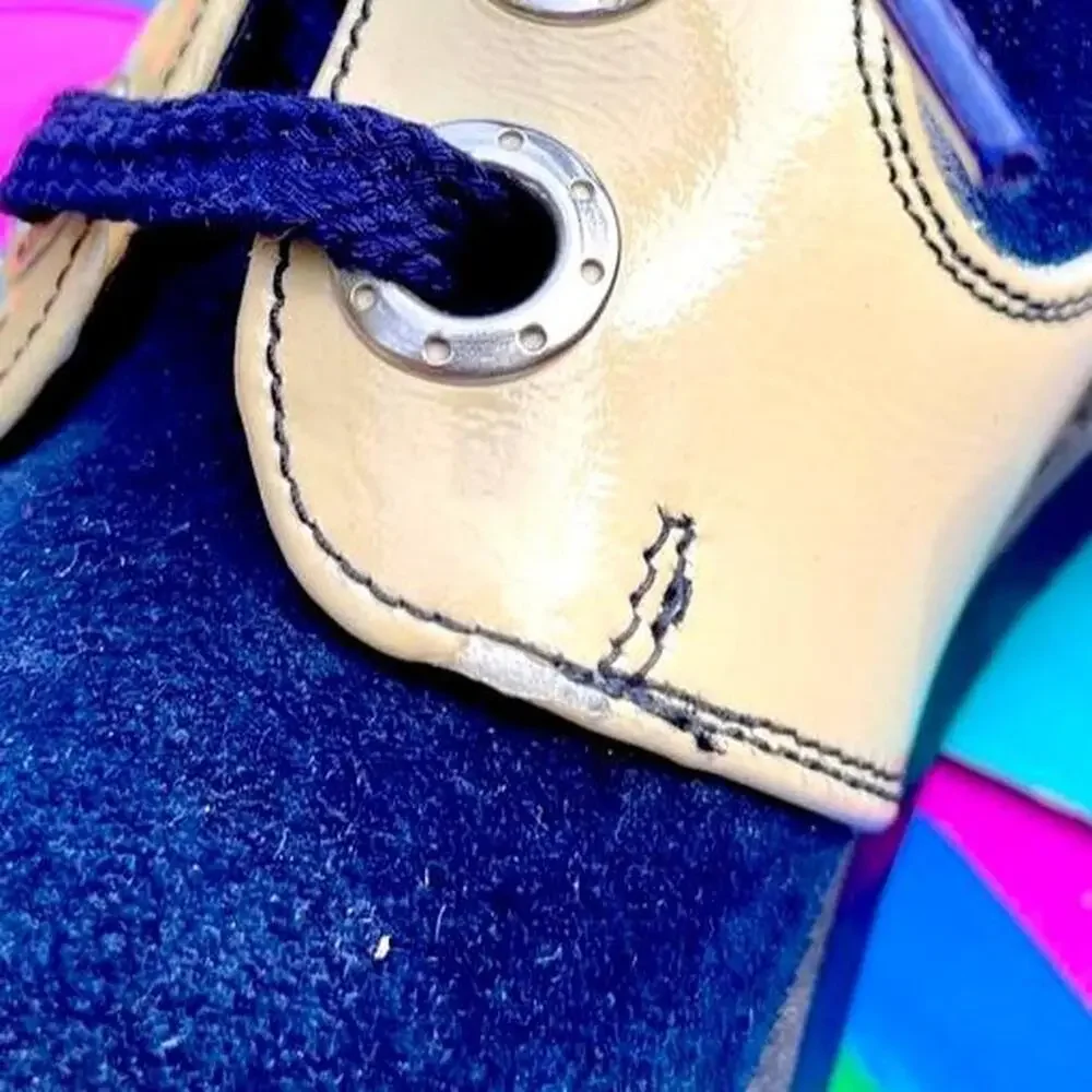 Rare Bostonian Bootiques 60s blue suede & patent leather oxford shoes size 10